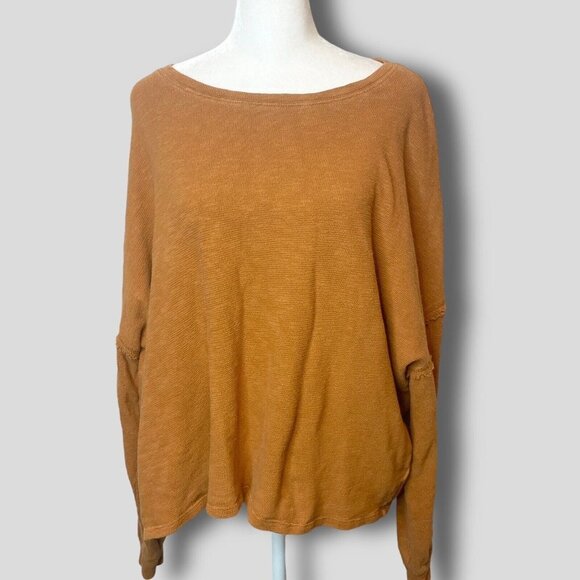 Zenana Size XL Thermal Pullover Sweater Slouch Shoulders Cropped Gold - Picture 12 of 12